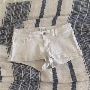 Low-rise white denim shorts